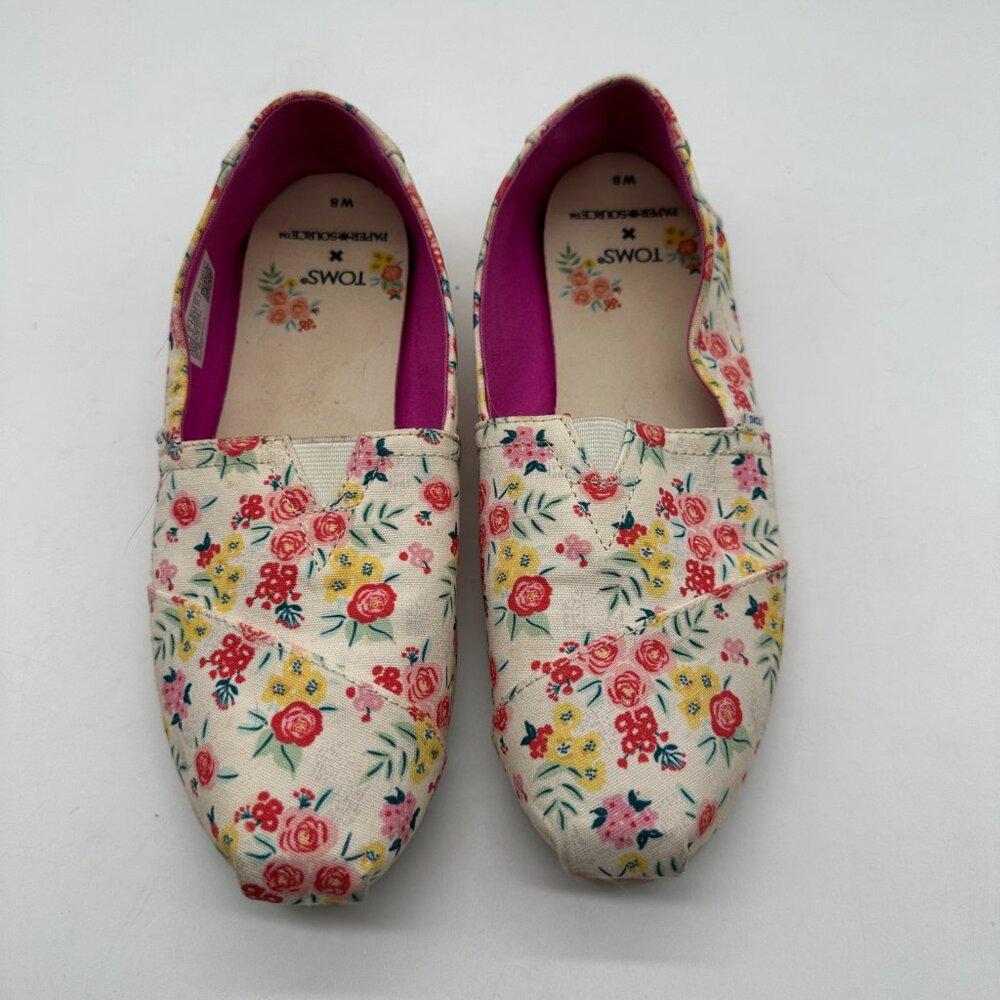 Toms Floral Canvas Flats in Cream with Pink and Yellow Accents